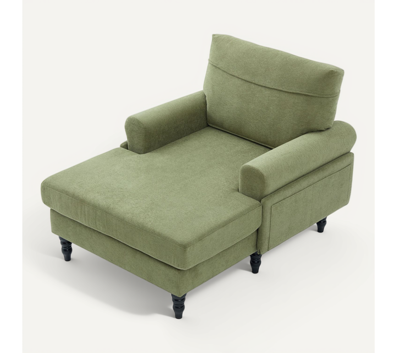 Fauteuil Relax En Tissu Chenille Vert Olive 125,5x97x86 Cm Avec Poches Latérales