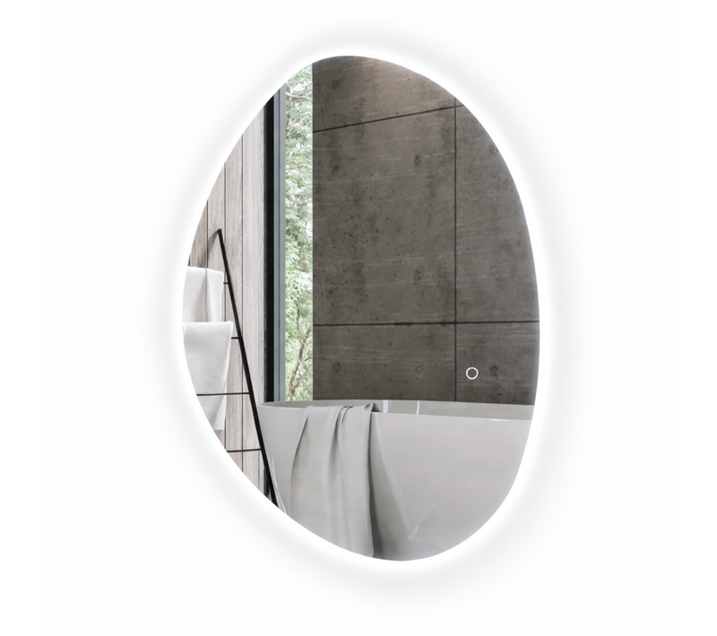 Miroir LED Asymétrique 70 X 50 Cm Salle De Bain, Interrupteur Tactile, Anti-buée, Argent