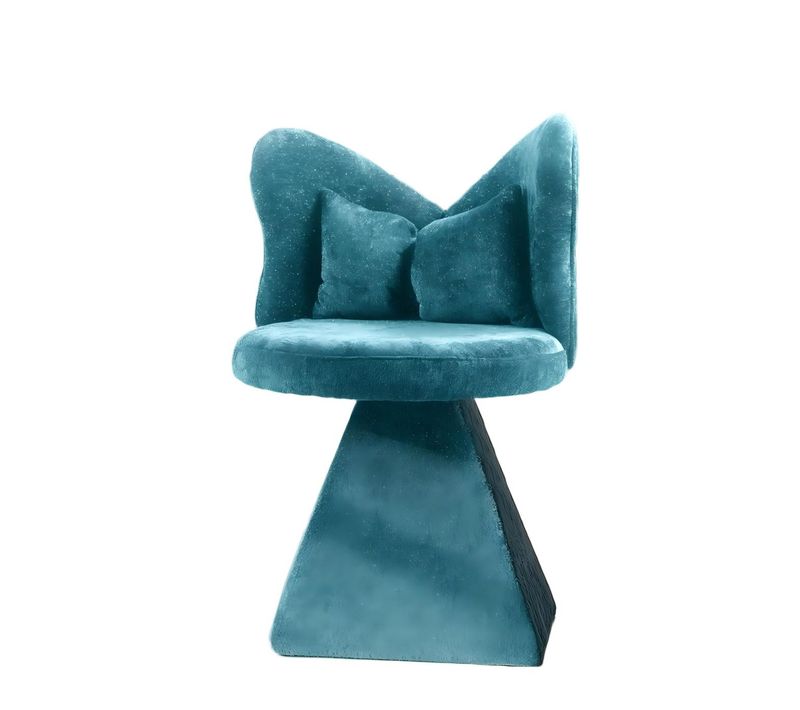 Chaise Pivotante Tissu Velours-chenille Bleu Avec Dossier Papillon Et Base Triangulaire Stable