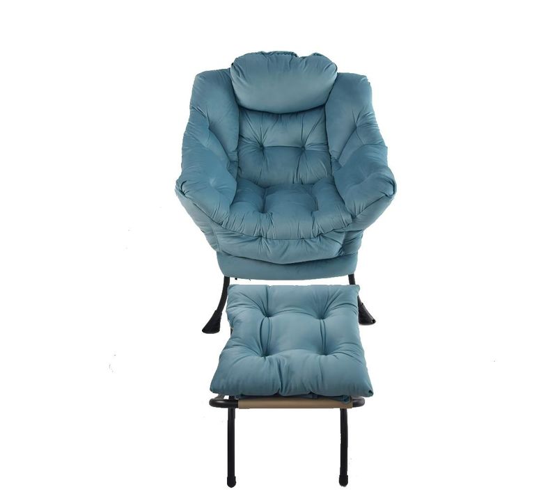 Fauteuil Relax Bleu Avec Repose-pieds Pliable, Coussin Ergonomique Et Structure Métal