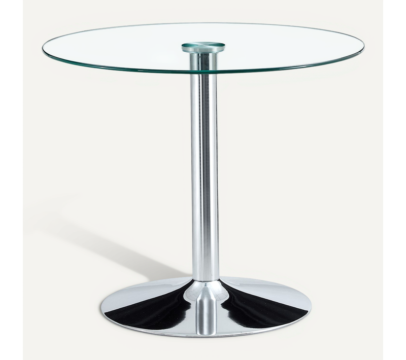 Table Haute, Bout De Canapé Ronde En Verre 85×76 Cm – Table Café Salon, Base Métal Argenté