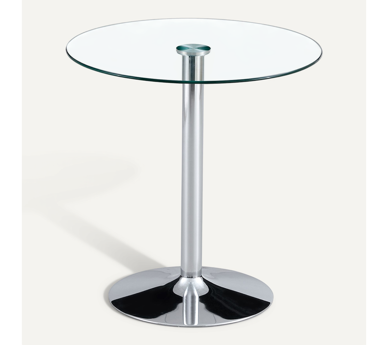 Table Haute, Bout De Canapé Ronde En Verre 89×92 Cm – Table Café Salon, Base Métal Argenté