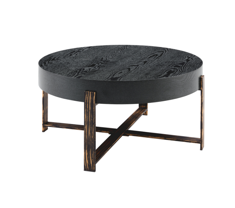 Table Basse Ronde 68x68x36 Cm Style Industriel Vintage, En Mdf Noir