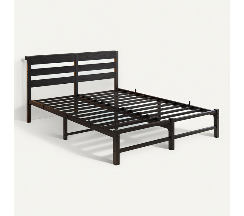 Lit Adulte 140x190 Cm Avec Éclairage LED Rgb, 2 Ports USB, Avec Rangements, Métal Noir
