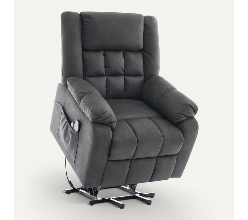 Fauteuil Releveur Électrique Massant Avec Chauffe, Repose-pieds, Tissu Gris, 103x96x87 Cm