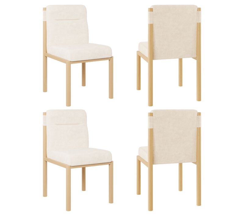Lot De 4 Chaises Sherpa Beige, Assise Épaisse, Pieds Métal Finition Chêne, Style Scandinave