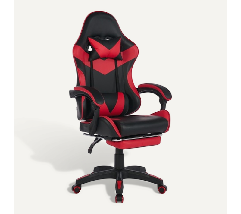 Fauteuil De Bureau Gamer Massant Ergonomique En Simili Noir Et Rouge, Hauteur Réglable
