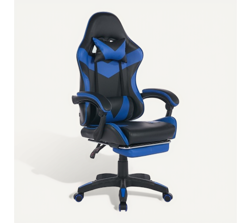 Fauteuil De Bureau Gamer Massant Ergonomique En Simili Noir Et Bleu, Hauteur Réglable