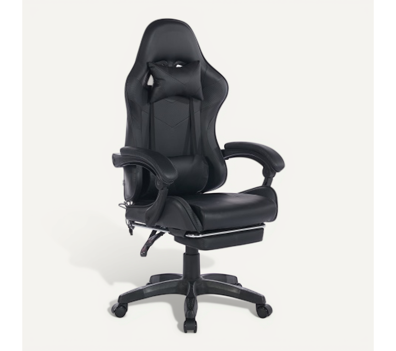 Fauteuil De Bureau Gamer Massant Ergonomique En Simili Noir, Hauteur Réglable