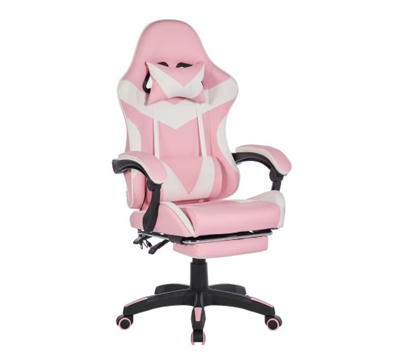 Fauteuil De Bureau Gamer Massant Ergonomique En Simili Rose Et Blanc, Hauteur Réglable