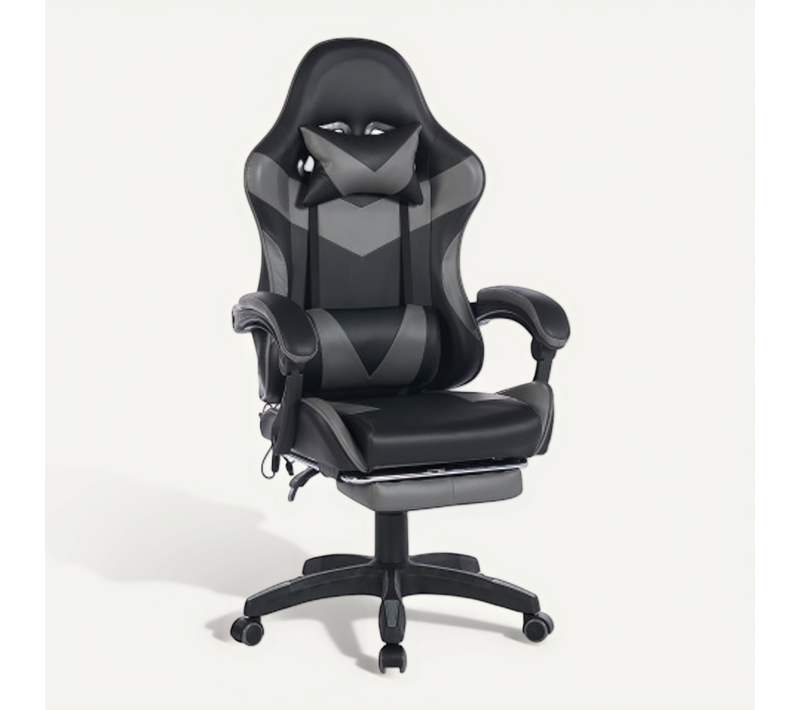 Fauteuil De Bureau Gamer Massant Ergonomique En Simili Noir Et Gris, Hauteur Réglable