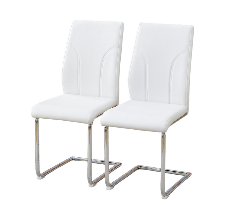 Lot De 2 Chaises Blanche En Similicuir (pu) Avec Pieds Métal Argenté — Pour Salle à Manger Et Bureau