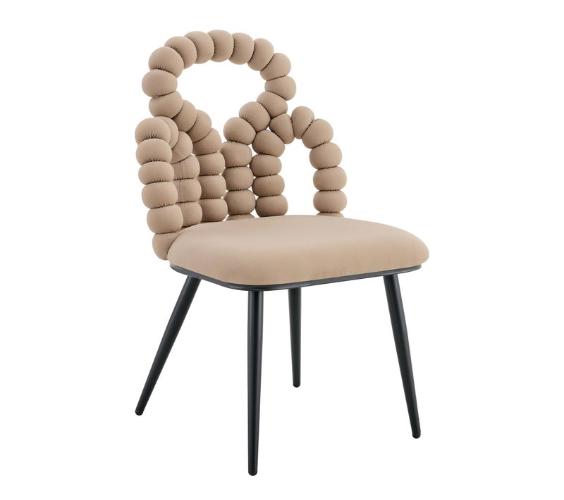 Lot De 2 Chaises Velours Camel Avec Dossier Décoratif à Chaînes De Boules, Pieds Métal Noirs