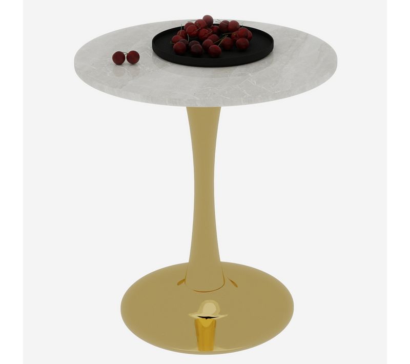 Table Bout de Canapé Ronde 70 Cm Gris Clair Et Doré – Petite Table 1 à 2 Personnes