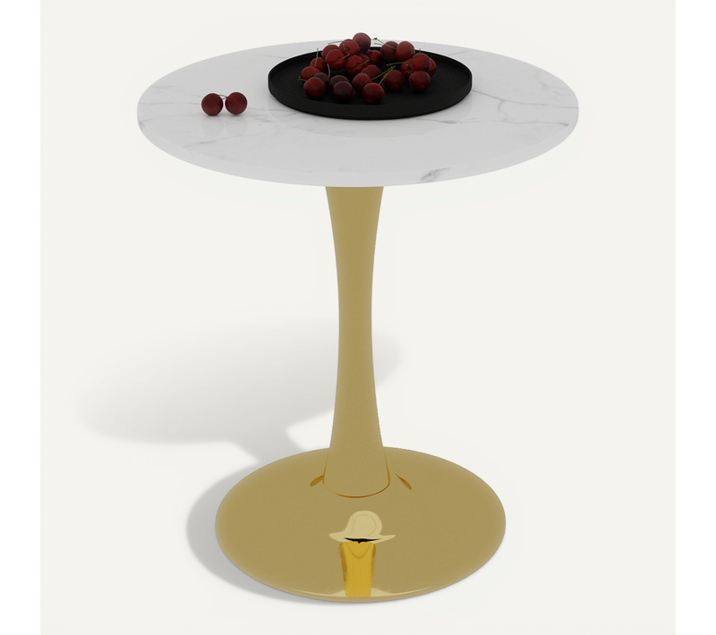 Table Bout de Canapé Ronde 70 Cm, Blanc Et Doré – Petite Table Café 1 à 2 Personnes