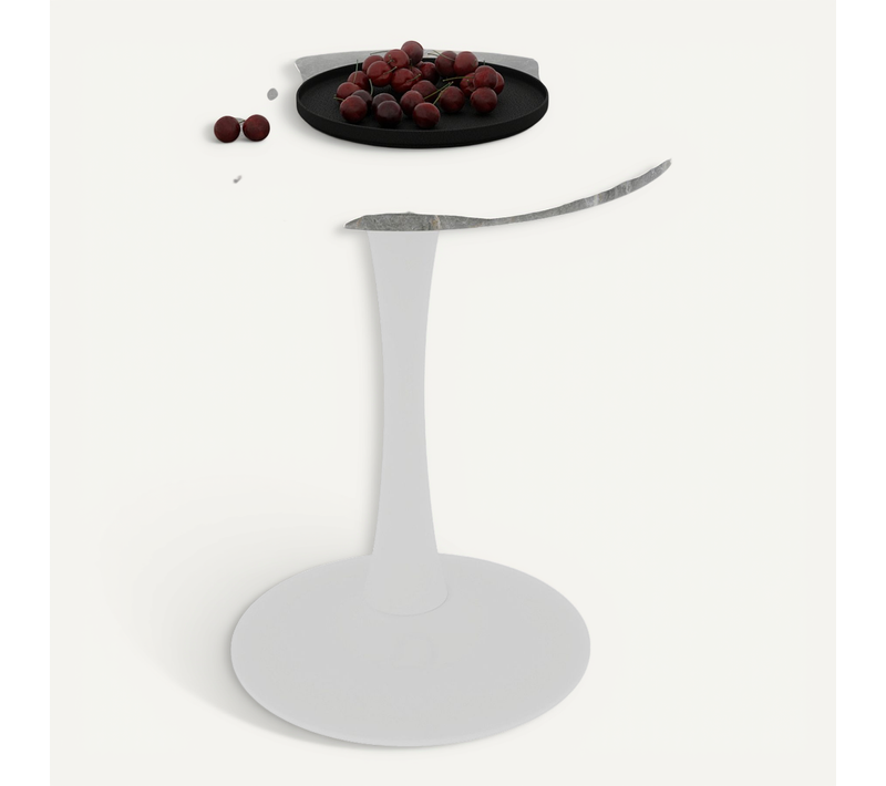 Table Bout de Canapé Ronde 70 Cm Gris Foncé, Marbre Artificiel – Petite Table 1 à 2 Personnes