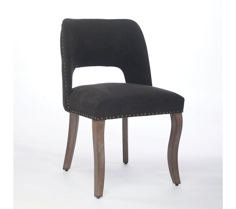 Chaises De Salle à Manger Noir 2 Pièces, Tissu Chenille, Pieds En Bois, Clous Décoratifs