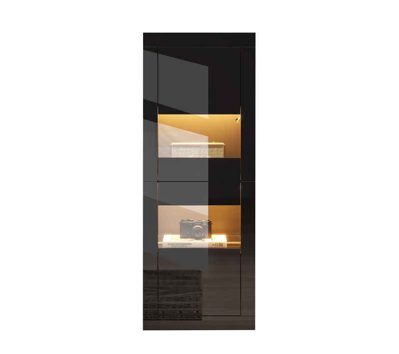 Vitrine Avec LED 61x42x162 Cm Noir, Avec 3 Étagères En Verre Et 2 Portes