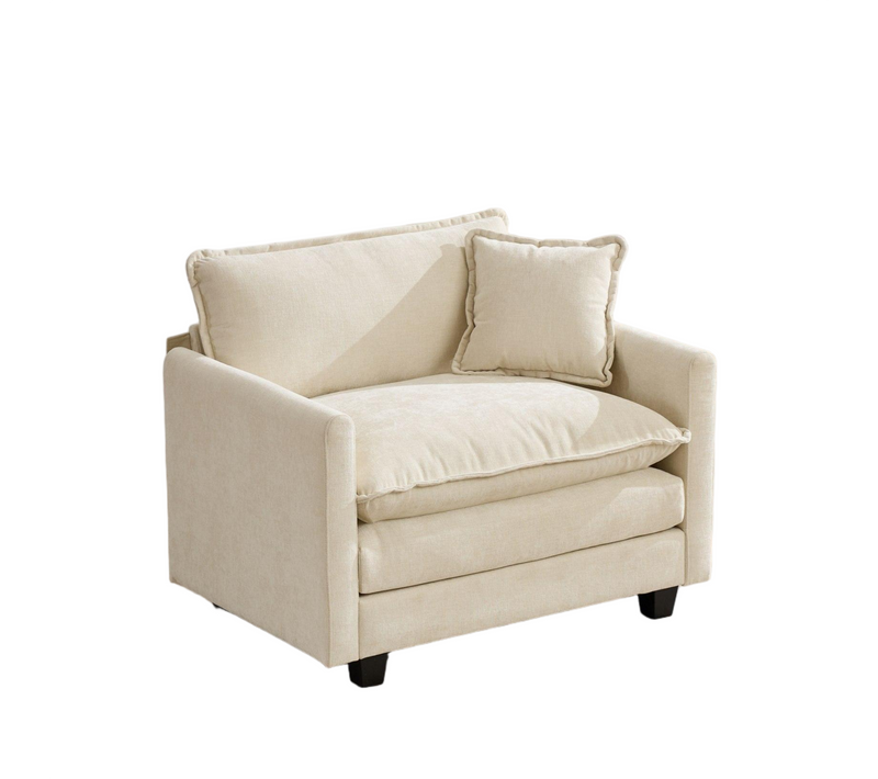 Fauteuil Cloud En Chenille Beige, Assise Double Couche, Coussin Dossier Inclus, Sans Pouf