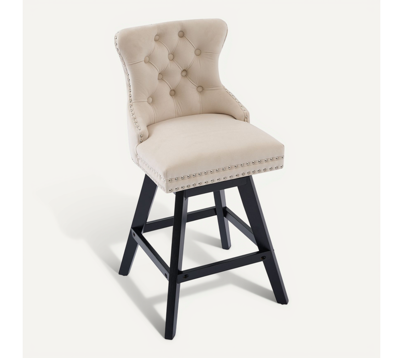 Lot De 2 Tabourets De Bar Pivotants En Velours Beige, Pieds En Bois