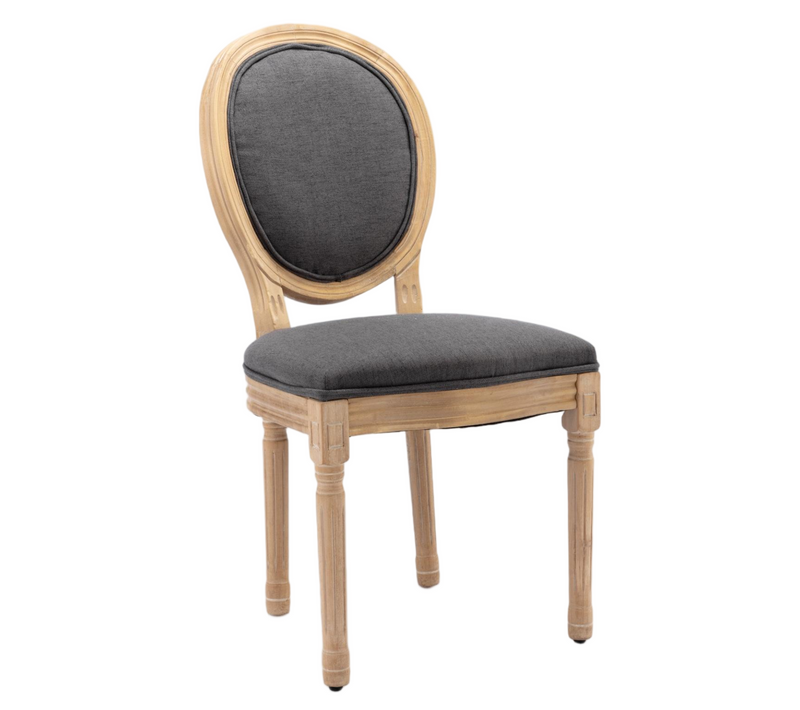Lot De 2 Chaises Salle à Manger Style Français, Cadre En Bois, En Lin Gris, Rembourrage Mousse