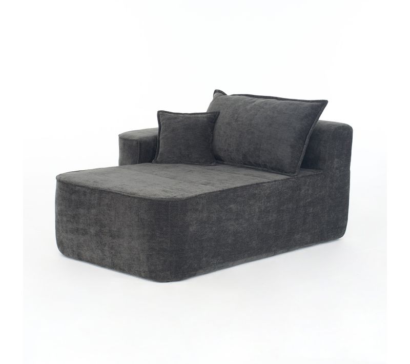 Méridienne, Chaiselongue En Chenille Noir Avec Coussin Et Poches Latérales