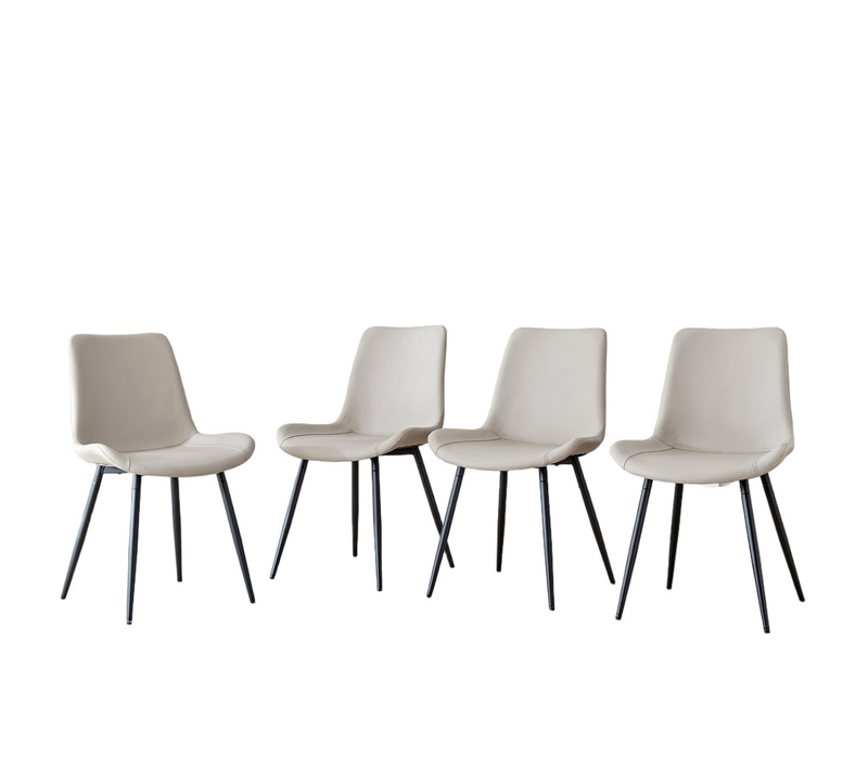 Lot De 4 Chaises Simili Cuir Gris Chaud, Assise Large, Piètement Métal Noir, Pieds Antidérapants