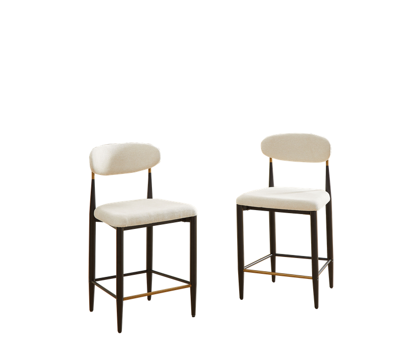 Lot De 2 Tabourets De Bar Hauteur 94cm Comptoir, Structure Métal Noir, Assise Tissu Crème