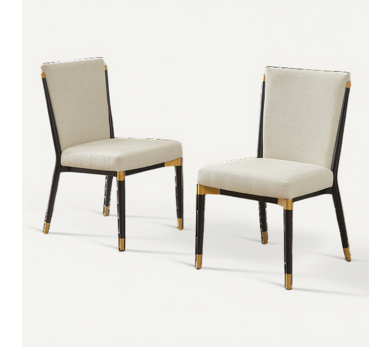 Lot De 2 Chaises Scandinaves Tissu Beige Piètement Métal Noir Accents Dorés