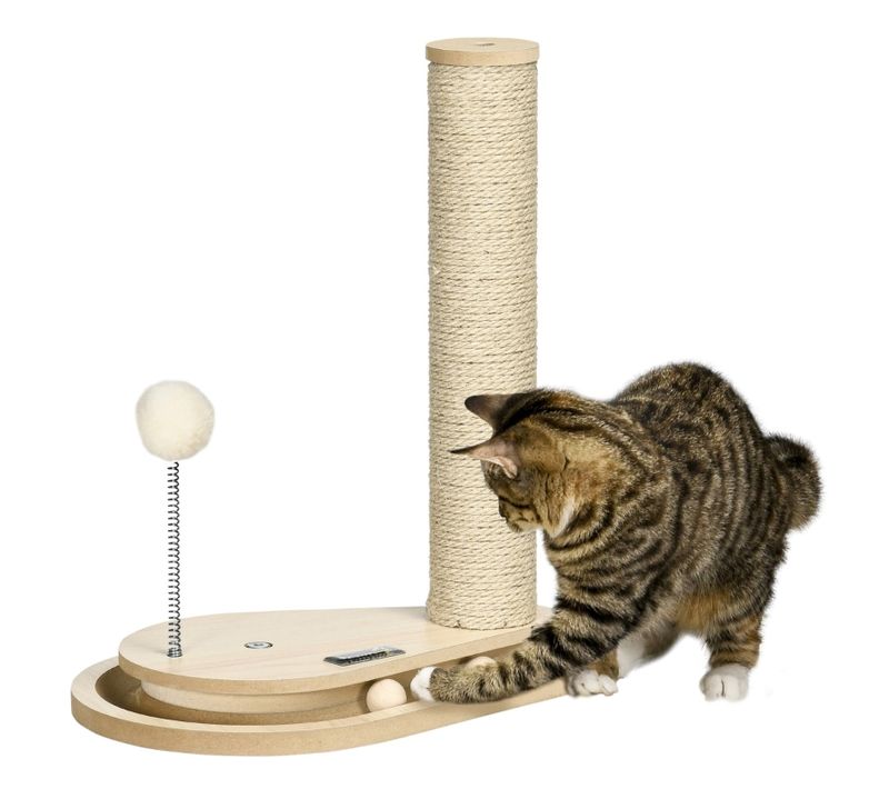 Griffoir à Chat Compact Avec Jouets, En Sisal Et Base Stable, Idéal Pour Chatons