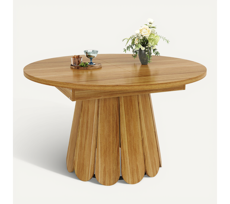Table à Manger Ronde Extensible 118-158 Cm, Finition Bois, 4 à 6 Personnes