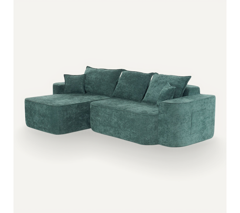 Canapé D’angle 3 Places Modulable En Chenille Verte 262 Cm, Assise Profonde