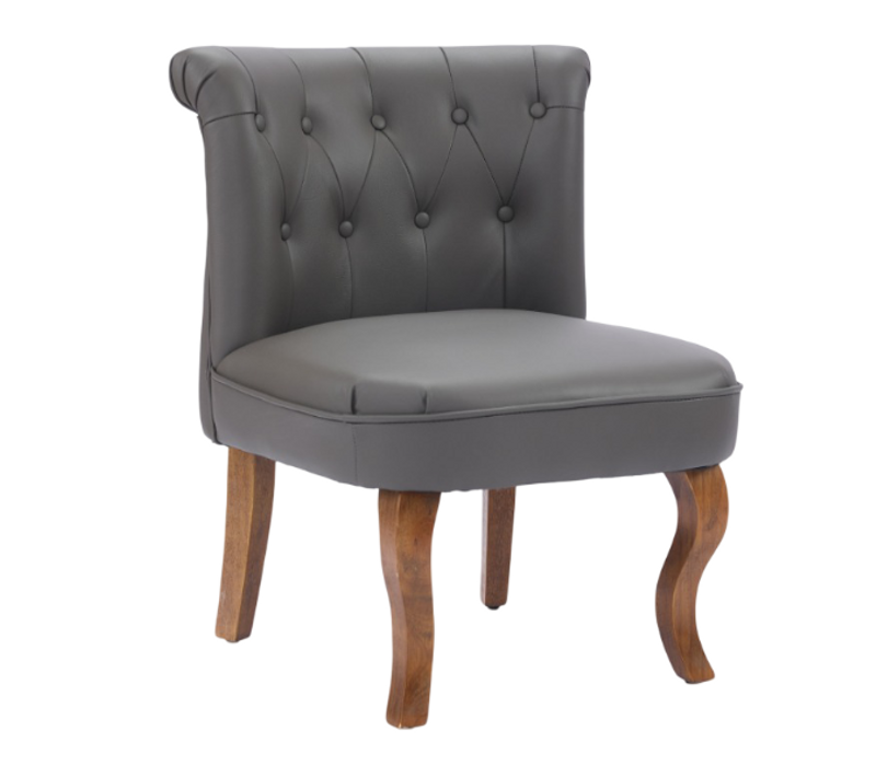 Fauteuil 56x60.5x72.5 Cm En Cuir Gris Avec Pieds En Bois Et Boutons Décoratifs
