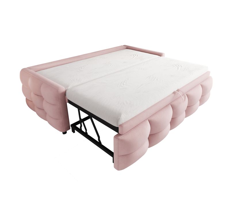 Lit Gigogne Enfant 90/180x190 Cm Tissu Teddy Rose, Sommier à Lattes