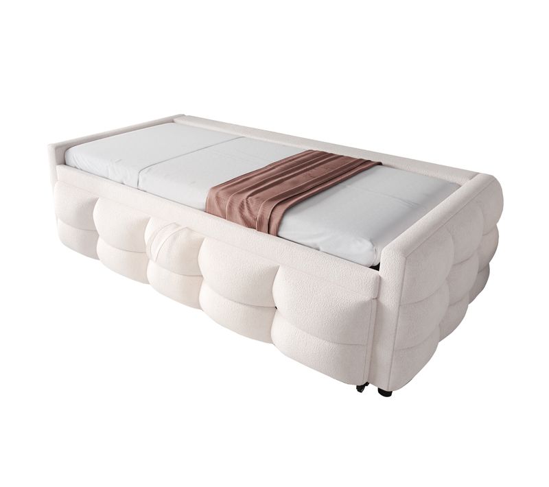 Lit Gigogne Enfant 90/180x190 Cm Tissu Teddy Beige Avec Sommier à Lattes
