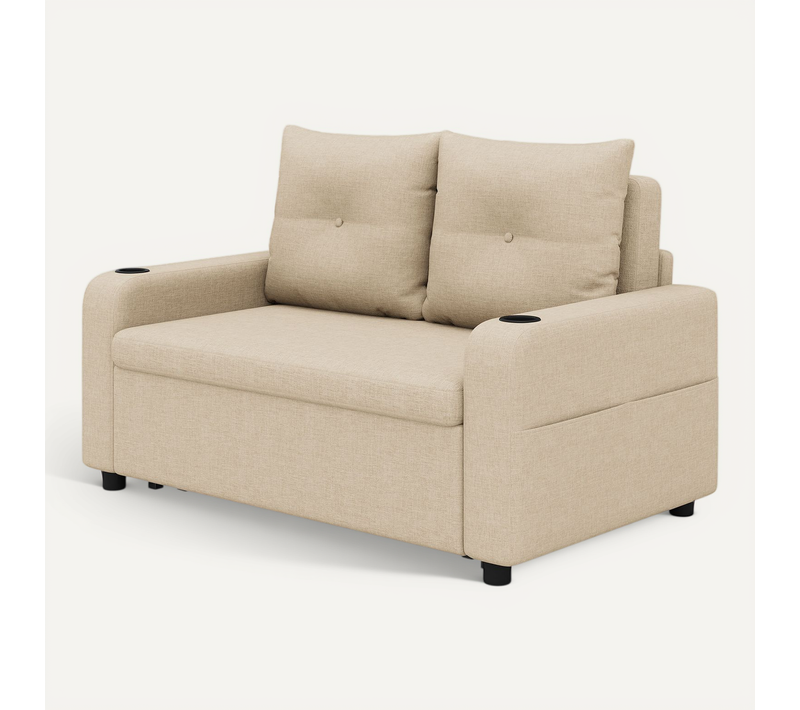 Canapé Convertible 2 Places Avec Ports USB/type-c, Lin Beige, Salon Et Chalmbre
