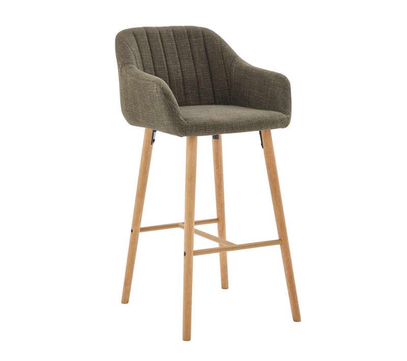 Lot De 2 Tabourets De Bar 58,5x55x104 Cm Avec Dossier Haut, Accoudoirs, Lin Vert, Pieds En Bois