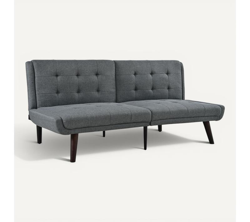 Canapé Convertible 2 Places 157 Cm , Dossier 5 Positions, Lin Gris, Pieds Métal