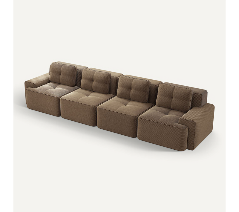 Canapé Modulable 4 Places 382x104x69 Cm Marron Avec 4 Coussins, Assise Profonde 74 Cm