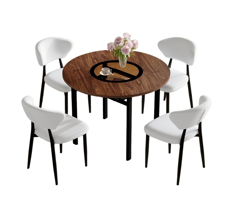 Ensemble Table Ronde 100 Cm Effet Bois Et 4 Chaises Pu Blanc, Salon Et Salle à Manger