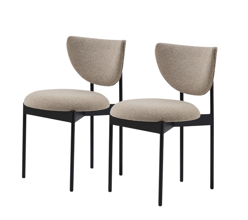 Lot De 2 Chaises De Salle à Manger 54x47x76 Cm, Métal Noir Et Tissu Beige
