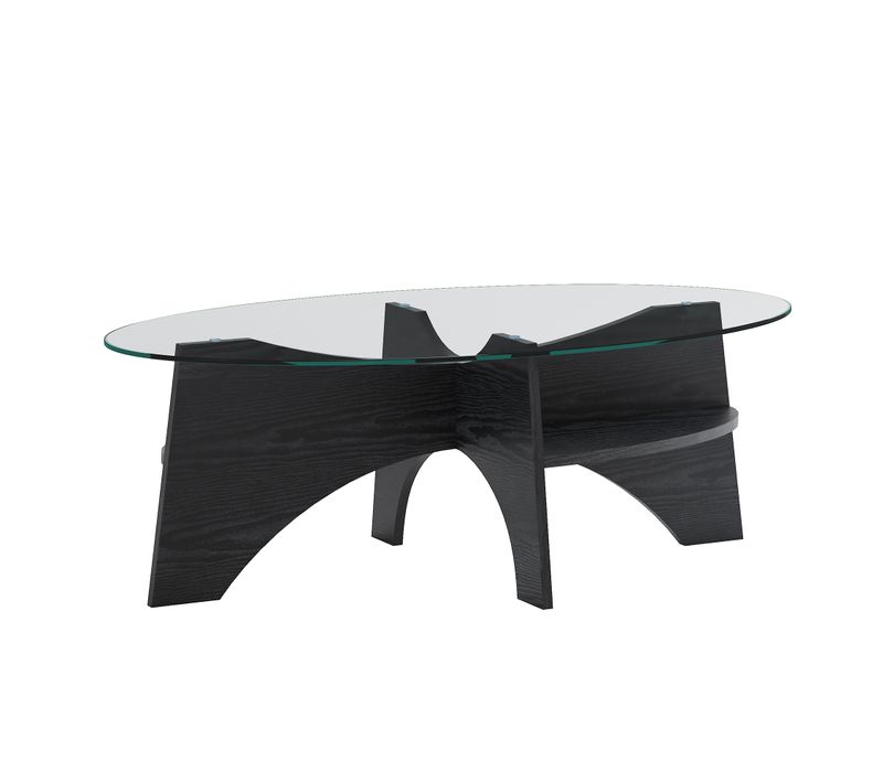 Table Basse 104,9 X 60 X 35,6 Cm, Plateau En Verre, Pied Effet Bois Noir