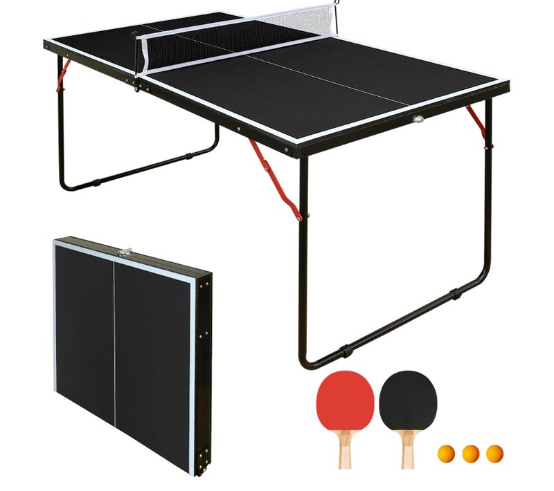 Table De Ping-pong Pliable 137 Cm En Mdf Noir, 2 Raquettes Et 3 Balles Inclus