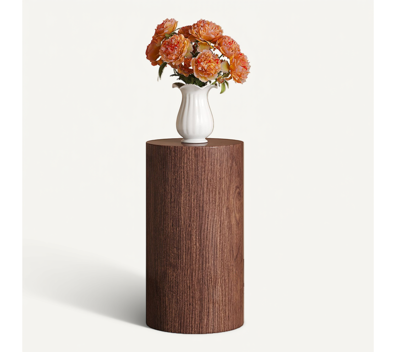 Bout De Canapé Rond Colonne Décorative H55 Cm, Effet Bois Noyer – Table D’appoint Pour Salon