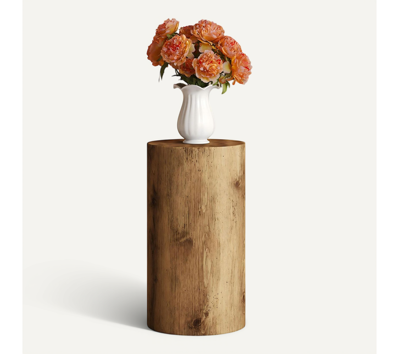 Bout De Canapé Rond Colonne Décorative H55 Cm, Effet Bois – Table D’appoint Pour Salon