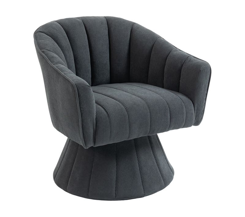 Fauteuil Pivotant En Tissu Velours Côtelé Gris Foncé, Assise Profonde, Salon, Chambre Et Bureau