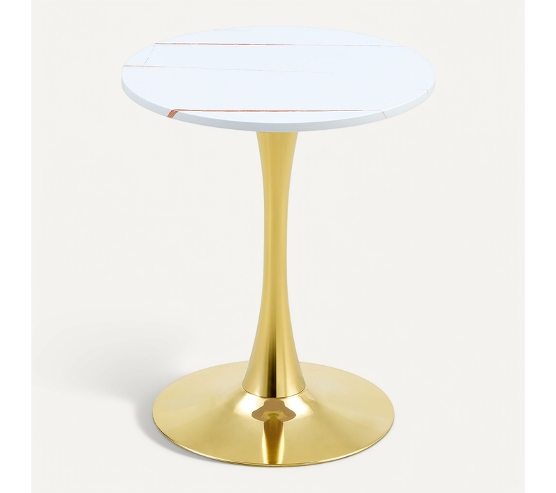 Bout De Canapé Ronde Salon, Table D'appoint 60 Cm, Petite Table Plateau Blanc, Pied Métal Doré