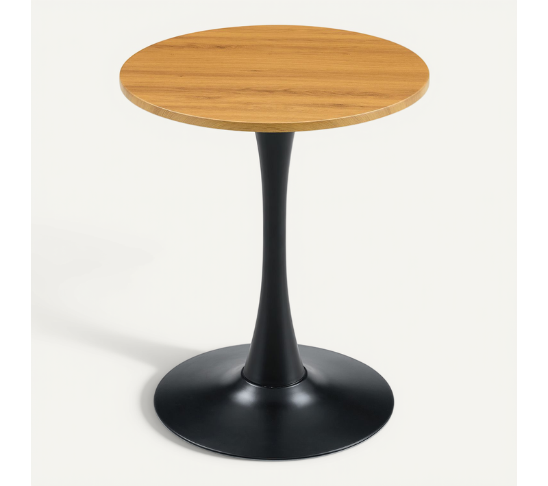 Bout De Canapé Ronde Salon, Table D'appoint 60 Cm, Petite Table Effet Bois, Pied Métal Noir