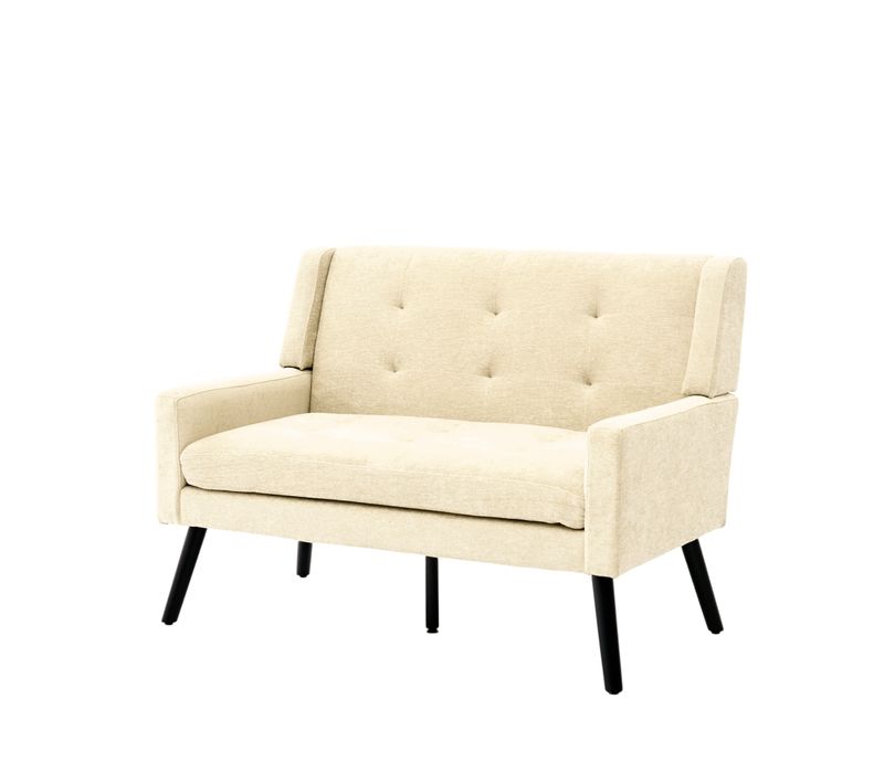 Banquette, Canapé 2 Places En Lin Beige, Pieds En Bois Antidérapants