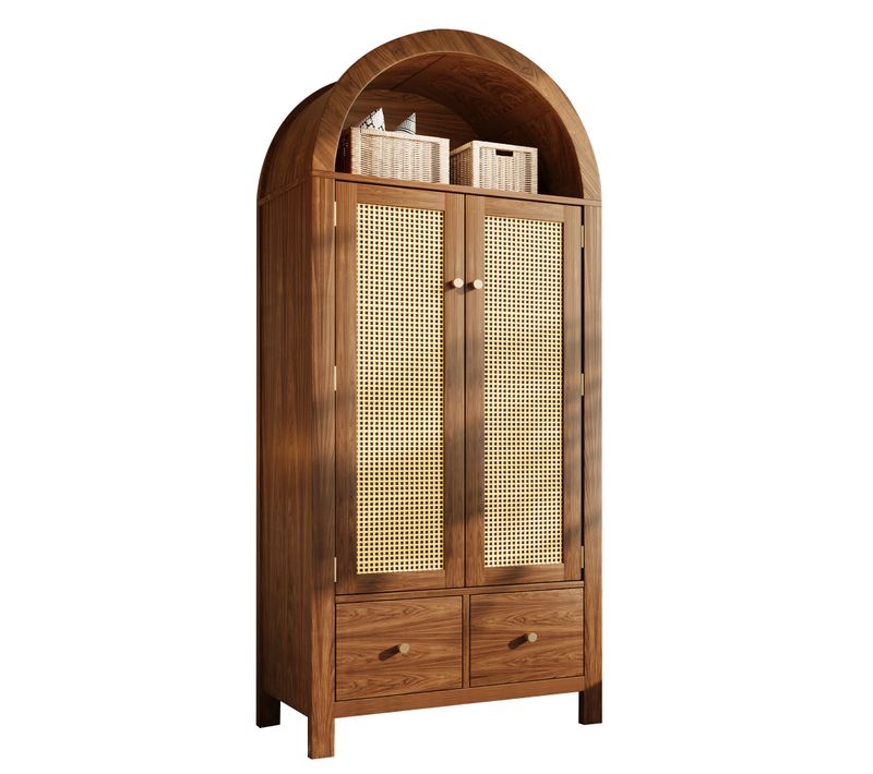 Armoire Penderie Chambre 78x45x181 Cm En Bois Noyer Avec 2 Portes Et 2 Tiroirs